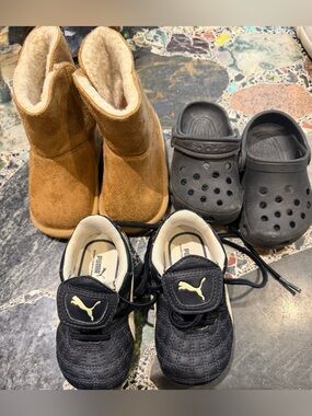 3 set Puma Kids Black Quilted Lace-Up Sneakers size 4